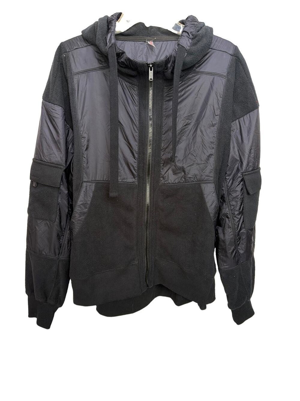 Free People Movement Jacket Womens L Black Fleece Sherpa Full Zip Hooded